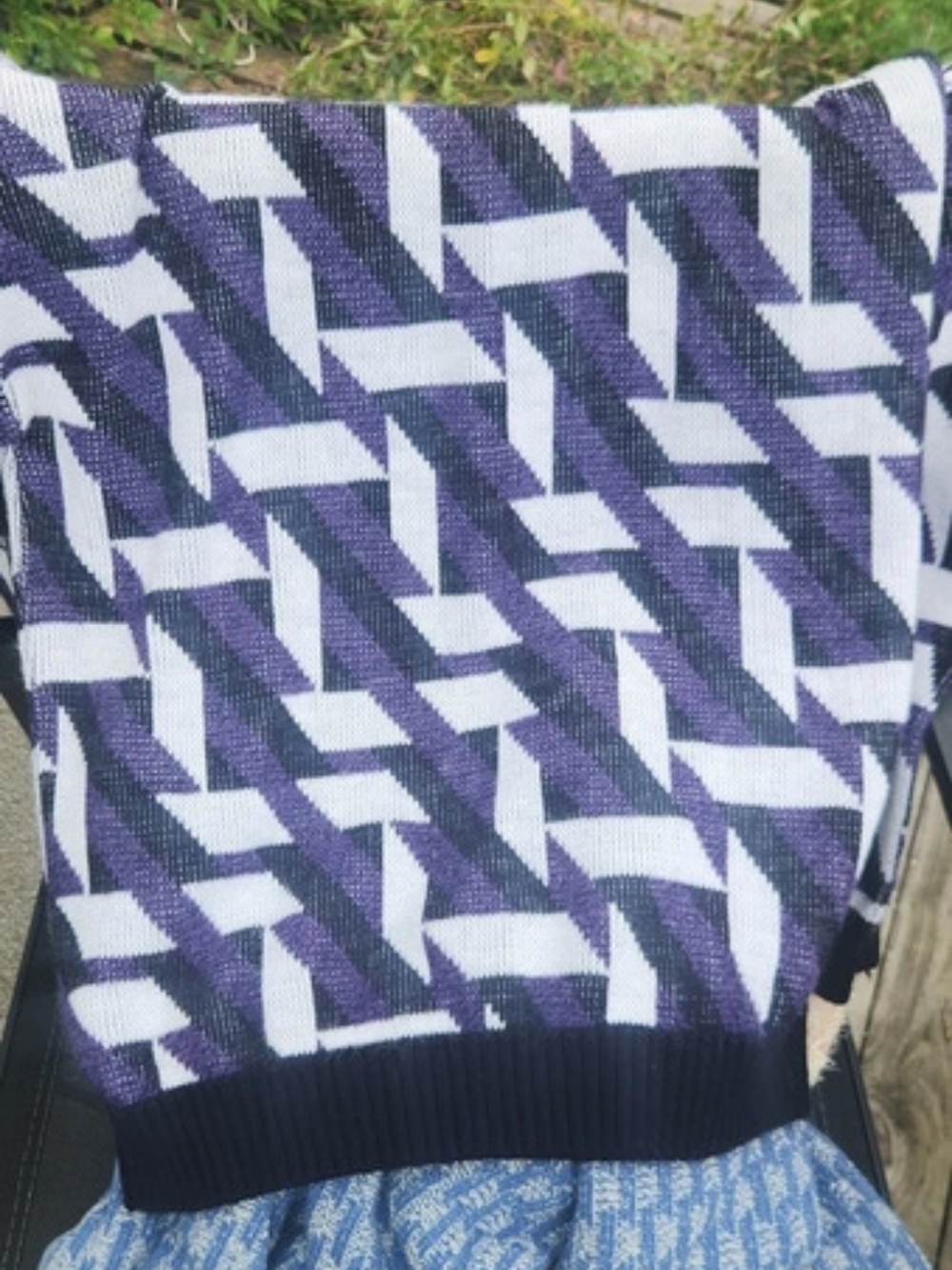 AREA Geometric Knit Sweater in Purple & Black vintage
